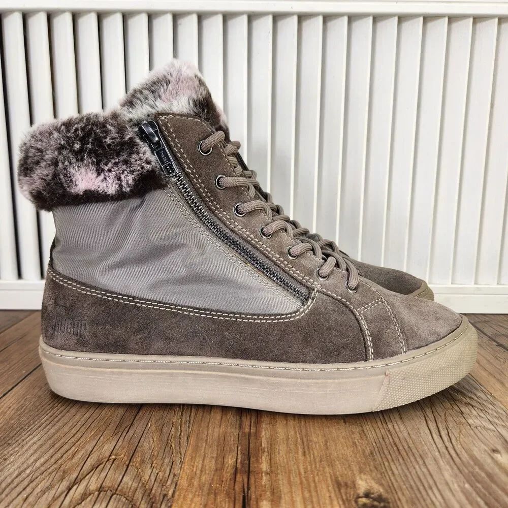 Cougar Dublin Women's 8 Brown Suede Faux Fur Lined Side Zip Ankle Sneaker Boots